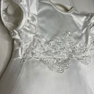 Baby Girl White Satin Dress 9-12 Months Christening Baptism Formal Lace Pearls